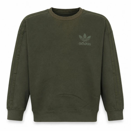 Front view of Adidas Men's Green Crew Neck Pullover Sweatshirt, size S