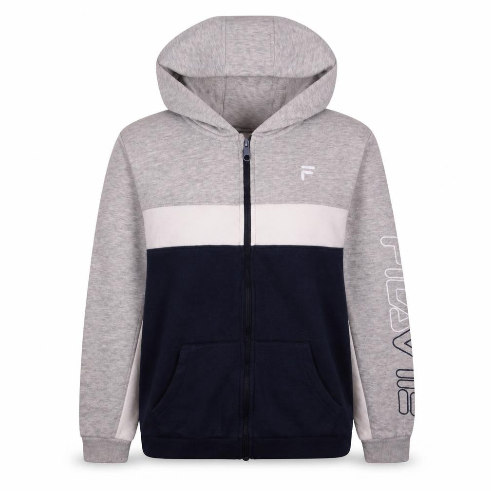 Front view of Fila Teens Grey Blue Colourblock Full Zip Hoodie L (14/16)