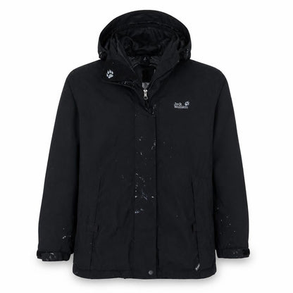 Front view of Jack Wolfskin unisex black l waterproof parka jacket hooded outdoor