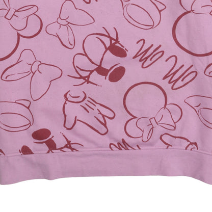 Disney Women Pink Minnie Mouse Print Pullover Sweatshirt L