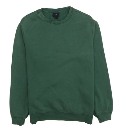 H&M Men's Green Relaxed Fit Cotton Blend Crew Neck Sweatshirt Size M
