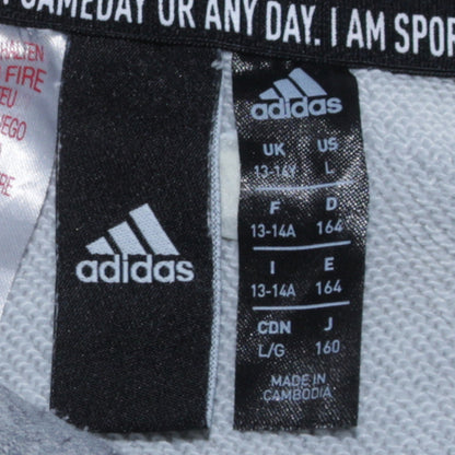 Adidas Boys Grey Pullover Hoodie 13-14 Years Logo Print Sportswear