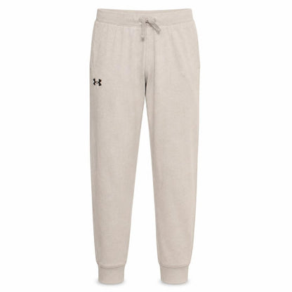 Front view of Under Armour boys’ grey jogger sweatpants ylg loose fit activewear