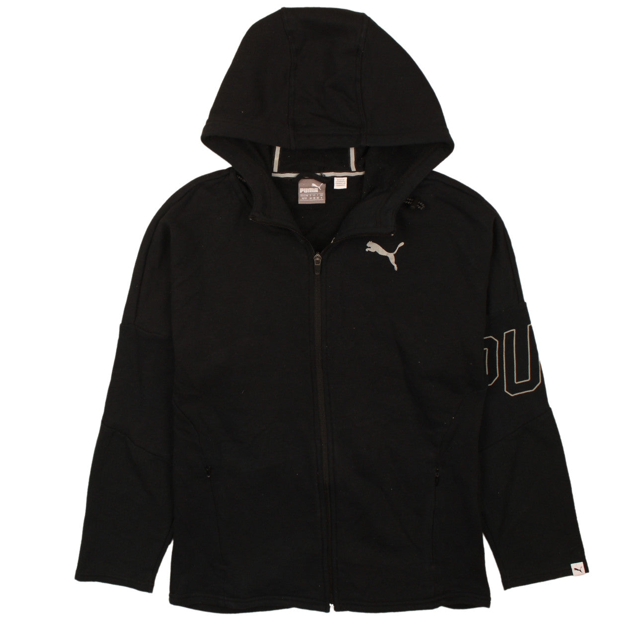 Puma Womens Black Full Zip Hoodie XS UK 8 Logo Hooded Sweatshirt