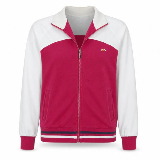 Ellesse Womens Pink White Bomber Jacket M Full Zip Retro Sports Style
