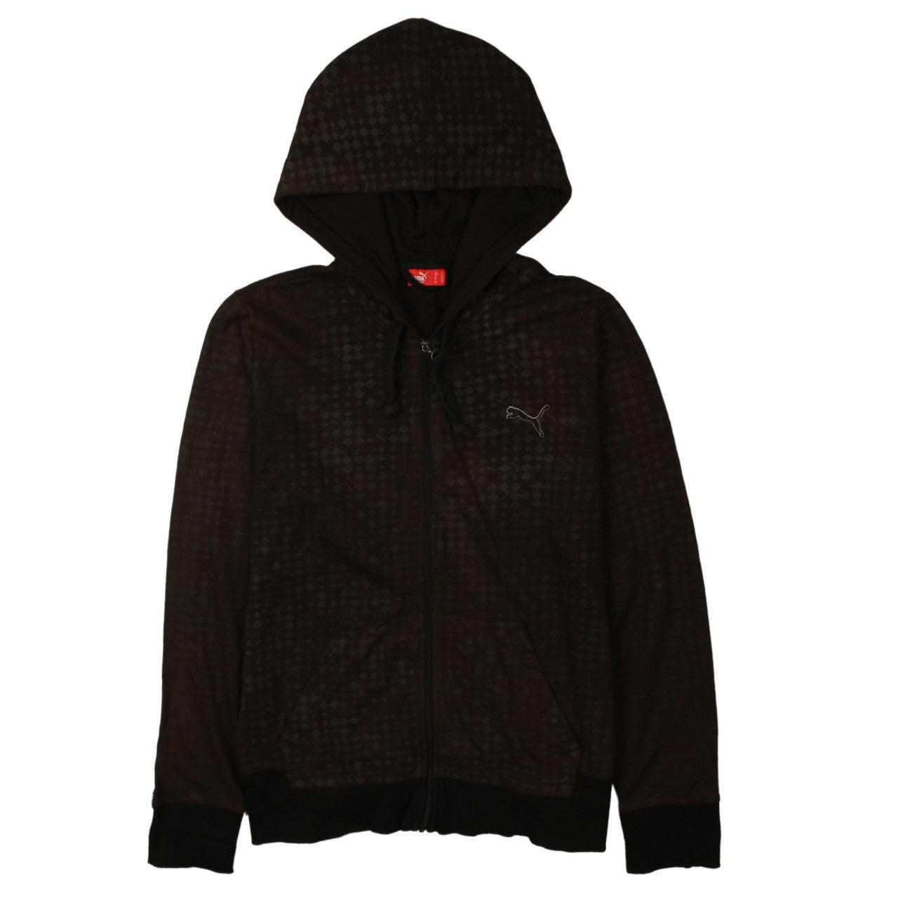 Puma Women Black Full Zip Hoodie Size 14 Graphic Print Cotton Blend