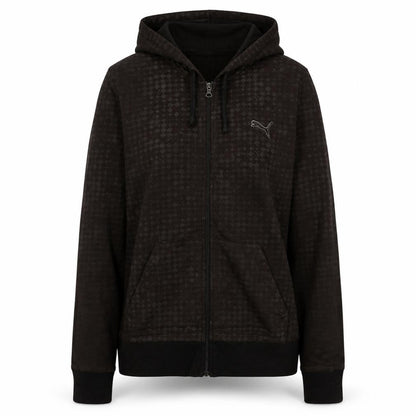 Puma Women Black Full Zip Hoodie Size 14 Graphic Print Cotton Blend