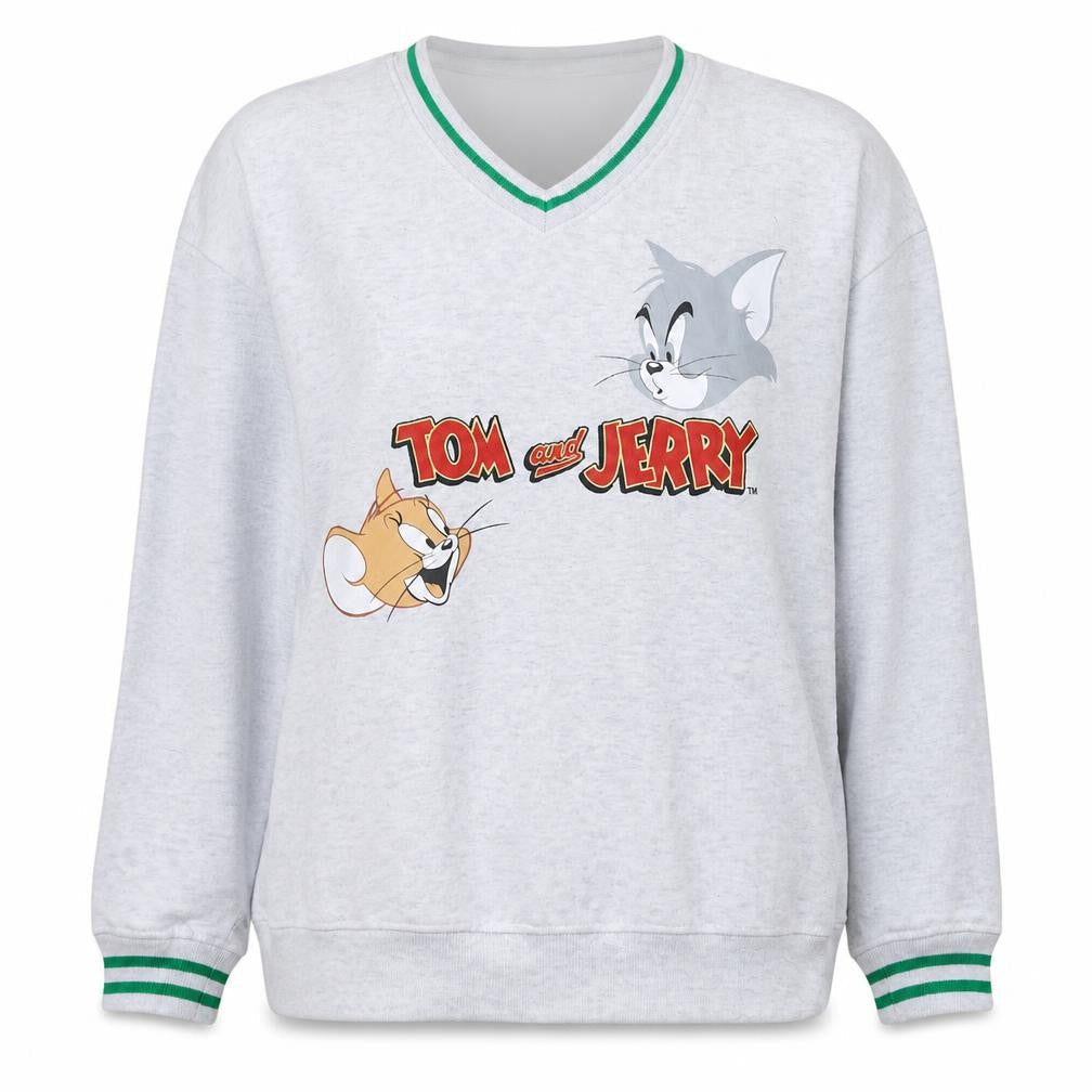 Tom and Jerry Grey V-Neck Pullover Sweatshirt Women's XL