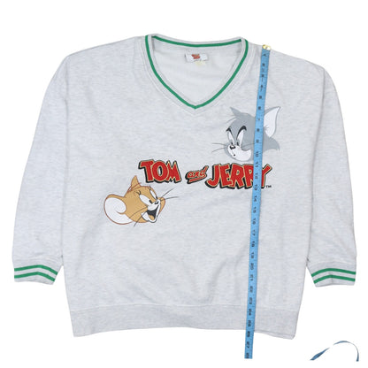 Tom and Jerry Grey V-Neck Pullover Sweatshirt Women's XL