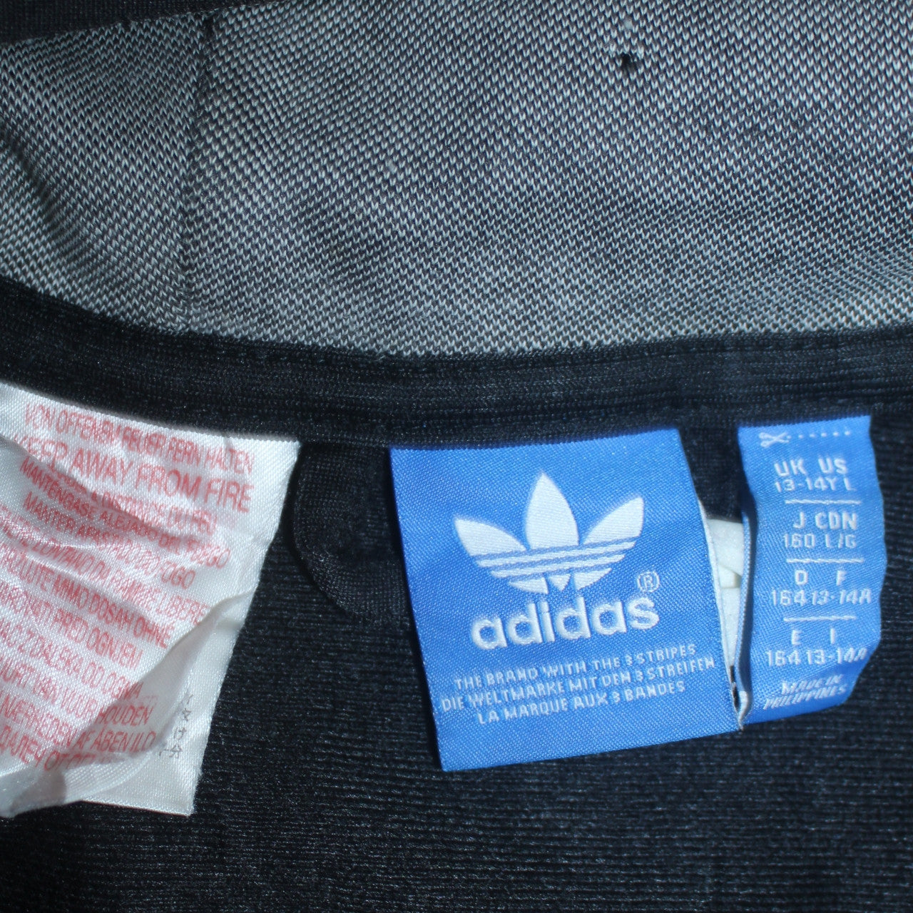 Adidas Boys Black Full Zip Hoodie 13-14 Years Grey Trim Hooded Sweatshirt