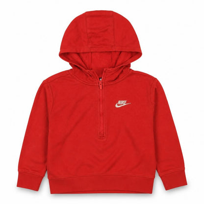 Front view of Nike boys’ red colourblock 1/2 zip hoodie in, size L, 147-158cm