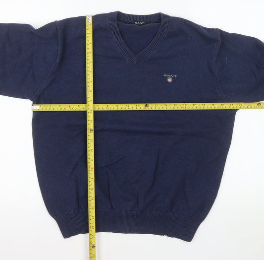 GANT Men's Blue Cotton V-Neck Pullover Jumper Size M