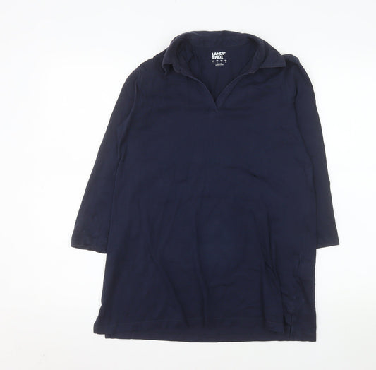 Lands' End Women's Blue Cotton Long Sleeve Tunic Blouse Size S