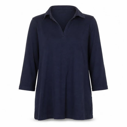 Lands' End Women's Blue Cotton Long Sleeve Tunic Blouse Size S