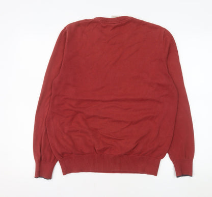 Timberland Men's Red Cotton Crew Neck Pullover Jumper M Regular Fit