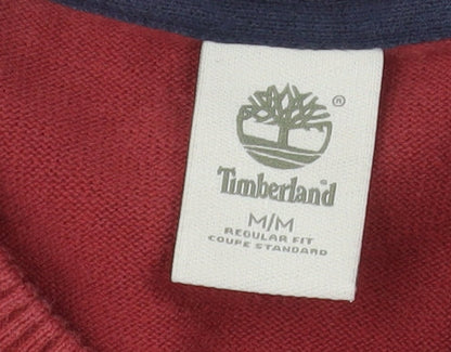 Timberland Men's Red Cotton Crew Neck Pullover Jumper M Regular Fit
