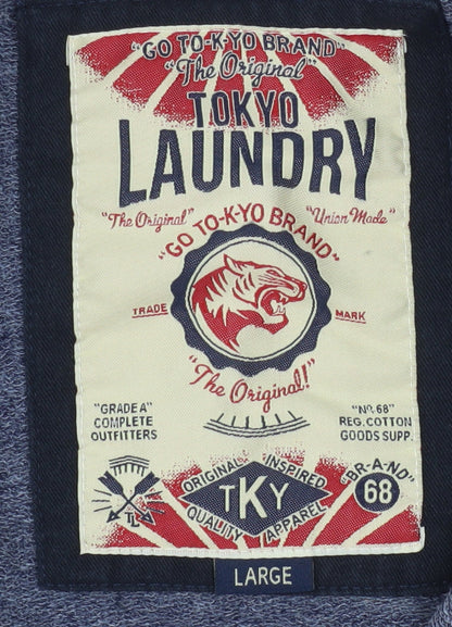 Tokyo Laundry Men's Blue Bomber Jacket L Cotton Blend Zip Casual