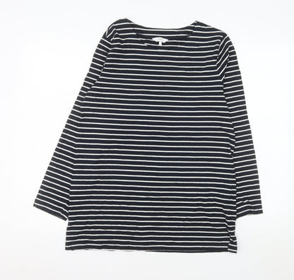 Cotton Traders Women Blue Striped Long Sleeve Boat Neck Cotton T-Shirt Size 14