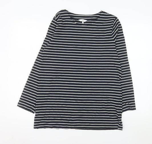 Cotton Traders Women Blue Striped Long Sleeve Boat Neck Cotton T-Shirt Size 14