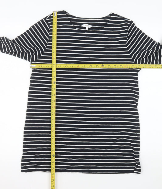 Cotton Traders Women Blue Striped Long Sleeve Boat Neck Cotton T-Shirt Size 14