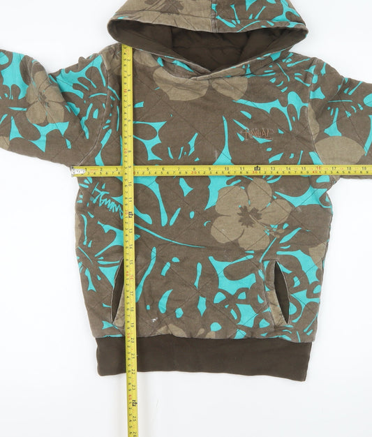 Animal Womens Brown Blue Floral Pullover Hoodie Size 10