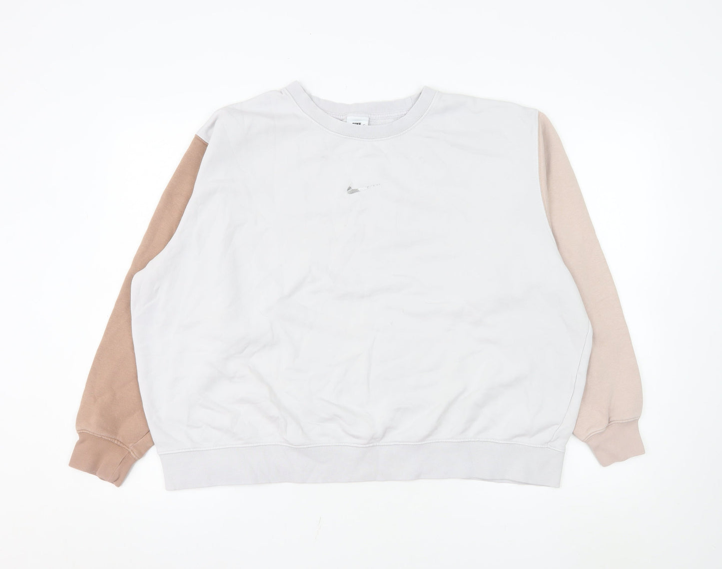 Nike Women’s Beige & White Colourblock Crew Neck Sweatshirt XL Loose Fit