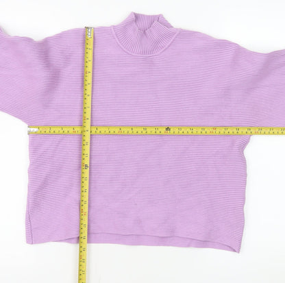 Bershka Women Purple Mock Neck Ribbed Knit Jumper Size L