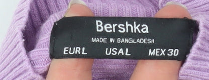Bershka Women Purple Mock Neck Ribbed Knit Jumper Size L