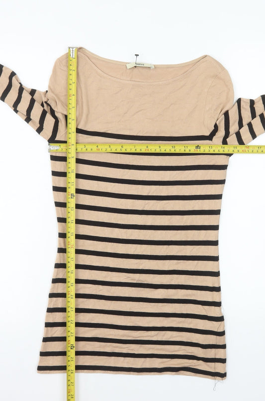 Oasis Womens Beige Striped Long Sleeve Boat Neck T-Shirt XS