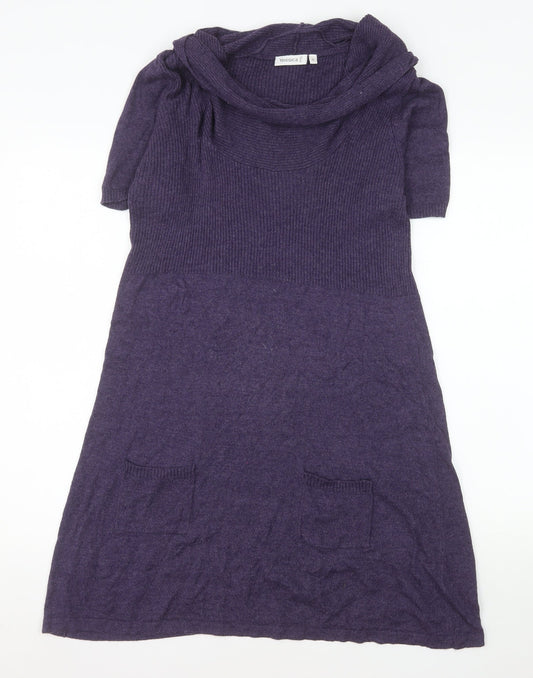 Yessica Women Purple Knit Cowl Neck Short Sleeve T-Shirt Dress M
