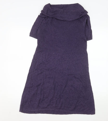 Yessica Women Purple Knit Cowl Neck Short Sleeve T-Shirt Dress M