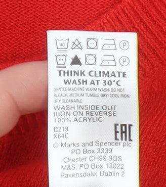 Marks and Spencer Women’s Red Crew Neck Acrylic Jumper Size 16