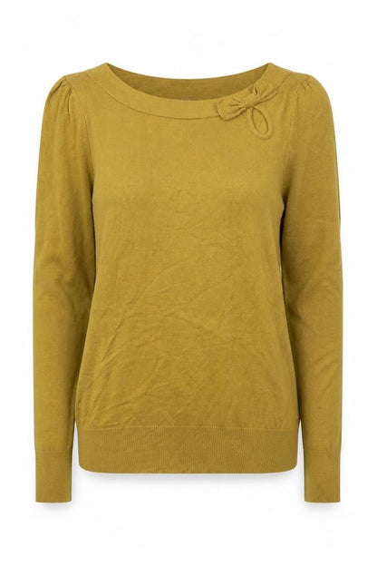 Wallis Women’s Yellow Knit Bow Neck Long Sleeve Blouse Size 10