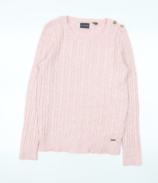 Superdry Womens Pink Cable Knit Pullover Jumper Size 10