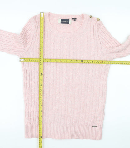 Superdry Womens Pink Cable Knit Pullover Jumper Size 10