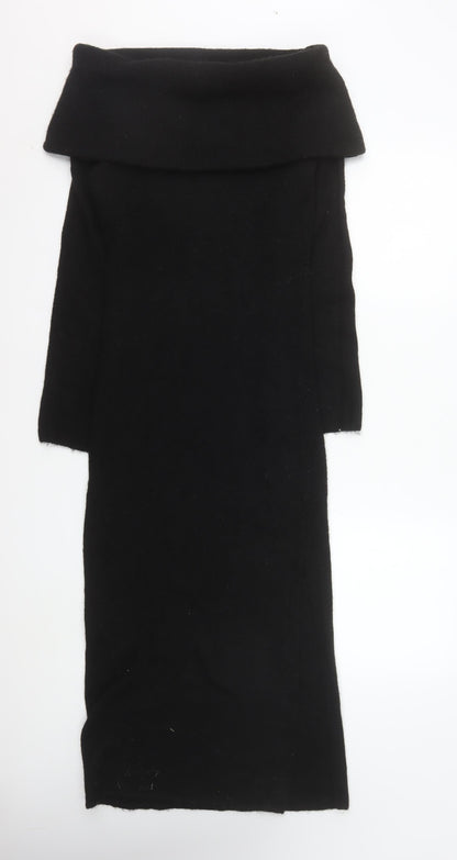 H&M Women’s Black Off Shoulder Knit Bodycon Midi Dress XS