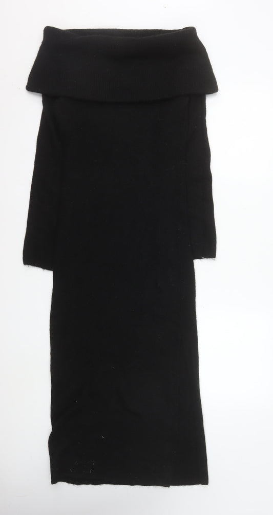 H&M Women’s Black Off Shoulder Knit Bodycon Midi Dress XS