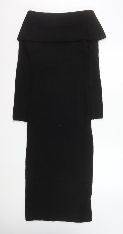H&M Women’s Black Off Shoulder Knit Bodycon Midi Dress XS