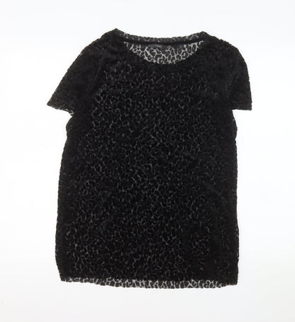 Next Womens Black Velvet Animal Print T-Shirt Size 16