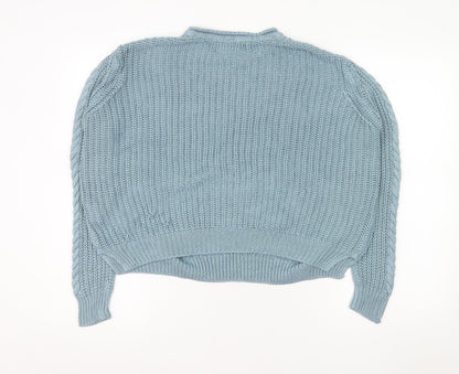 Pull & Bear Women's Blue Cable-Knit Acrylic Jumper Size S