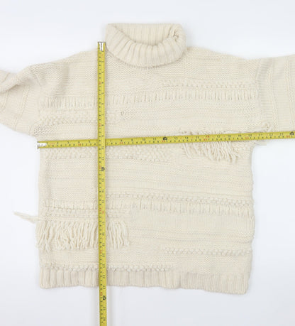 ASOS Design Women Ivory Roll Neck Knit Fringe Jumper Size 10