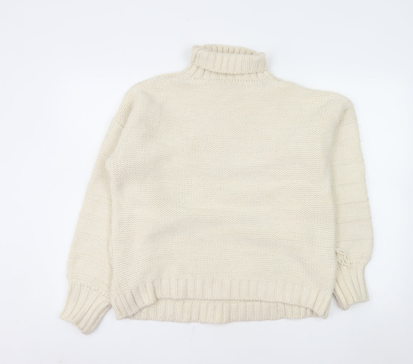 ASOS Design Women Ivory Roll Neck Knit Fringe Jumper Size 10