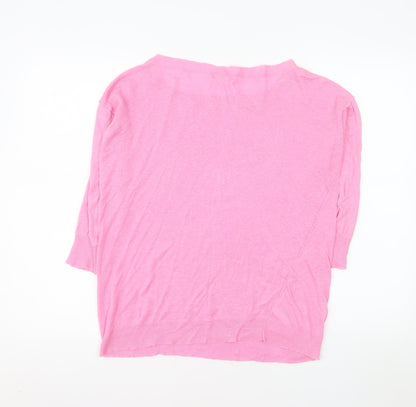 DKNY Jeans Women's Pink Linen Blend 3/4 Sleeve Basic Blouse XS