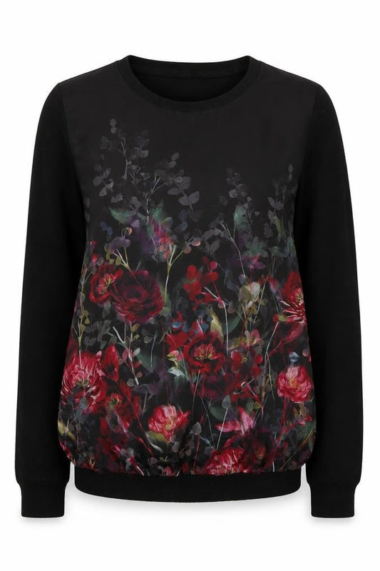 RJR.John Rocha Women's Black Floral Long Sleeve Tunic Blouse Size 8