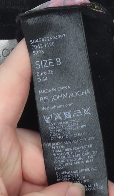 RJR John Rocha Women's Black Floral Long Sleeve Tunic Blouse Size 8