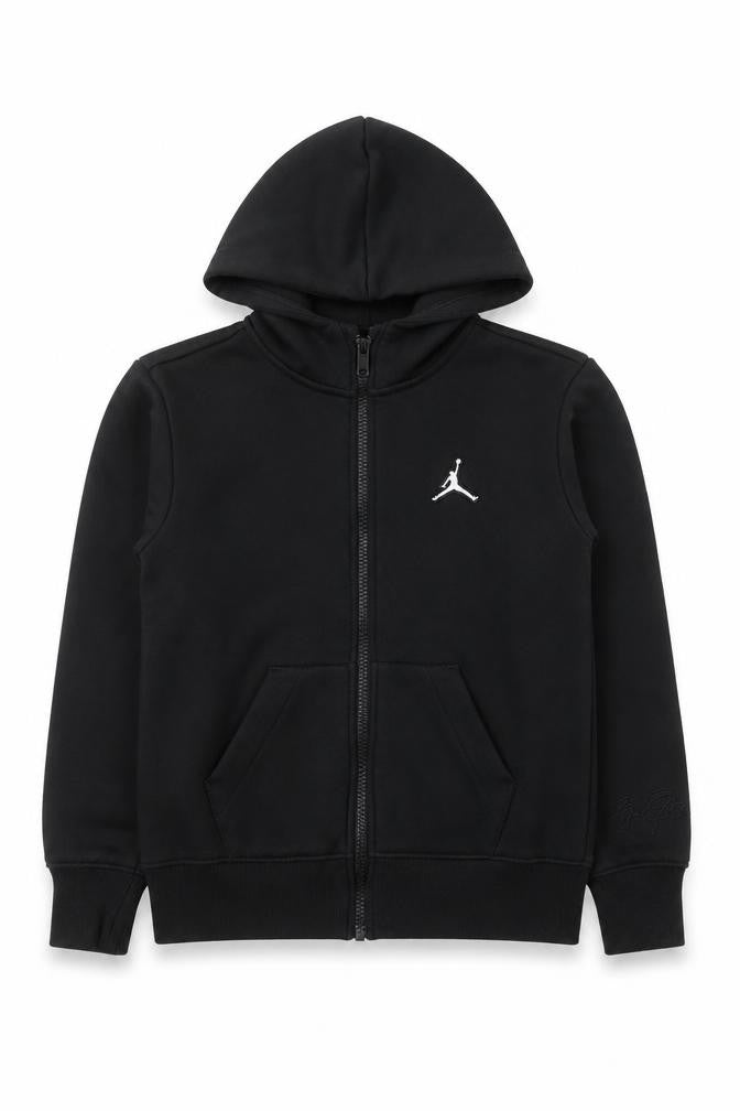 Front view of Jordan boys’ black hoodie jacket 8-10 years full zip hooded fleece