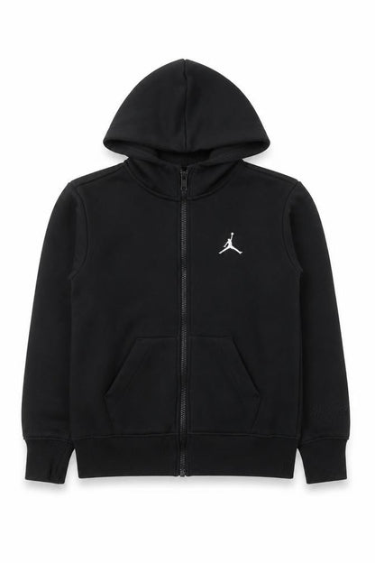 Front view of Jordan boys’ black hoodie jacket 8-10 years full zip hooded fleece