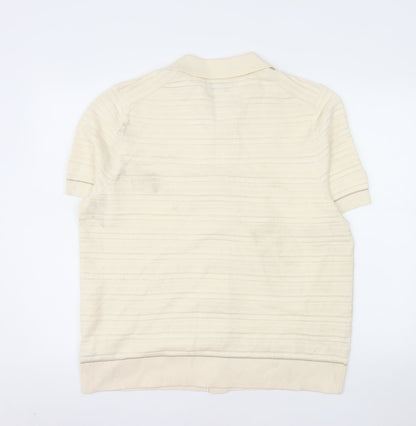 Marks and Spencer Men's Beige Cotton Blend Short Sleeve Polo Shirt L