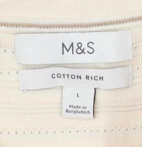 Marks and Spencer Men's Beige Cotton Blend Short Sleeve Polo Shirt L