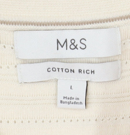 Marks and Spencer Men's Beige Cotton Blend Short Sleeve Polo Shirt L